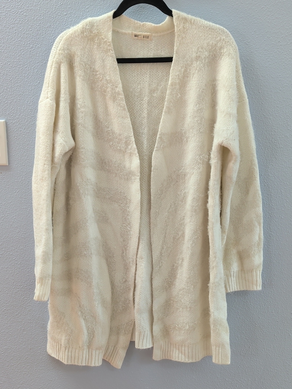 Margeaux & Ellie Cozy Open-Front Cream Zerbra Women's Cardigan Sweater